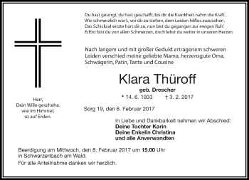 Traueranzeige von Klara Thüroff von Frankenpost