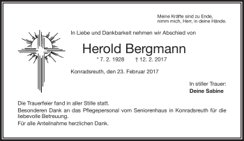Traueranzeige von Herold Bergmann von Frankenpost