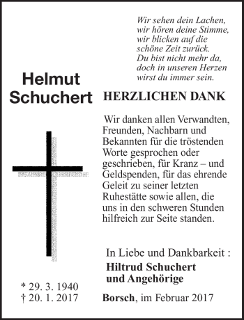 Traueranzeige von Helmut Schuchert von Südthüringer Presse