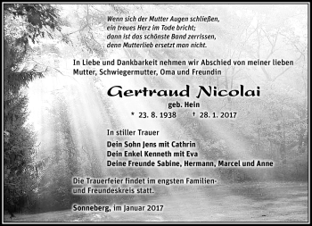 Traueranzeige von Gertraud Nicolai von Südthüringer Presse