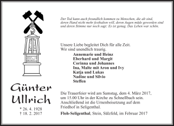 Traueranzeige von Günter Ullrich von Südthüringer Presse