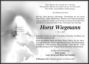Traueranzeige von Horst Wiegmann von Südthüringer Presse