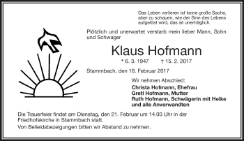Traueranzeige von Klaus Hofmann von Frankenpost