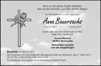 Traueranzeige von Bauersachs Anna von Neue Presse Coburg