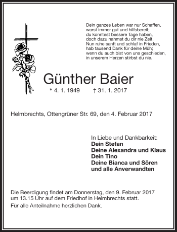 Traueranzeige von Günther Baier von Frankenpost