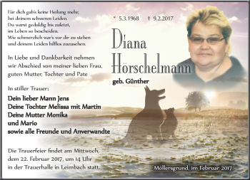 Traueranzeige von Diana Hörschelmann von Südthüringer Presse