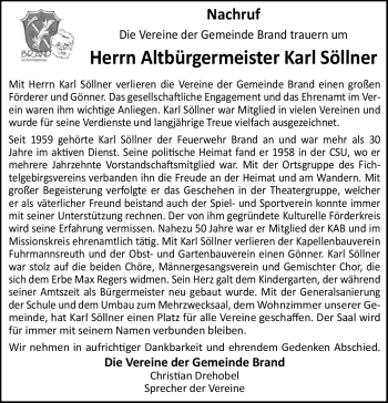 Traueranzeige von Karl Söllner von Frankenpost