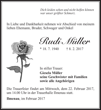 Traueranzeige von Rudi Müller von Südthüringer Presse