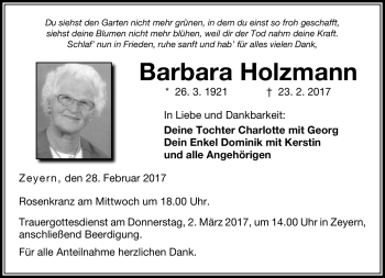 Traueranzeige von Barbara Holzmann von Neue Presse Coburg