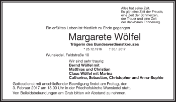 Traueranzeige von Margarete Wölfel von Frankenpost