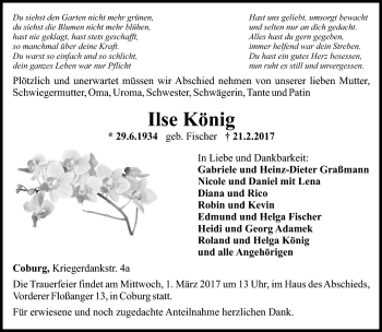 Traueranzeige von Ilse König von Neue Presse Coburg