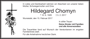 Traueranzeige von Hildegard Chomyn von Frankenpost