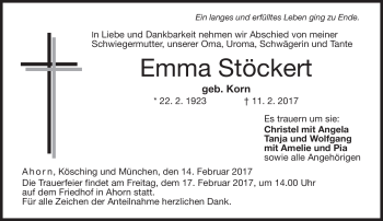 Traueranzeige von Emma Stöckert von Neue Presse Coburg