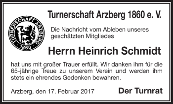 Traueranzeige von Heinrich Schmidt von Frankenpost