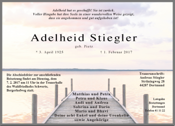 Traueranzeige von Adelheid Stiegler von Neue Presse Coburg