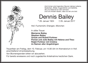 Traueranzeige von Dennis Bailey von Frankenpost