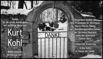 Traueranzeige von Kurt Kohl von Südthüringer Presse