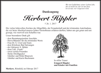 Traueranzeige von Herbert Hippler von Südthüringer Presse