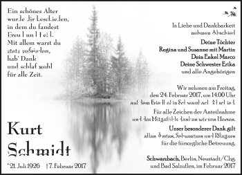Traueranzeige von Kurt Schmidt von Südthüringer Presse
