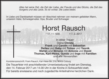 Traueranzeige von Horst Rausch von Neue Presse Coburg