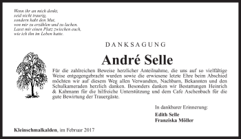 Traueranzeige von André Selle von Südthüringer Presse
