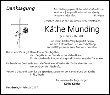 Traueranzeige von Käthe Munding von Neue Presse Coburg