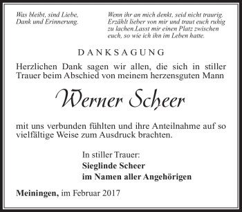 Traueranzeige von Werner Scheer von Südthüringer Presse
