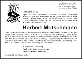 Traueranzeige von Herbert Motschmann von Südthüringer Presse