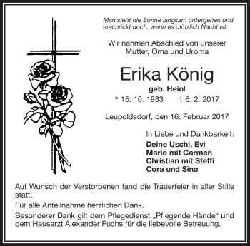Traueranzeige von Erika König von Frankenpost