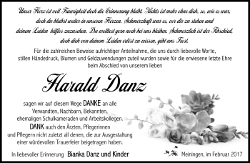 Traueranzeige von Harald Danz von Südthüringer Presse