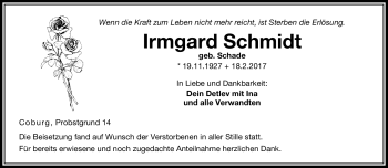 Traueranzeige von Irmgard Schmidt von Neue Presse Coburg