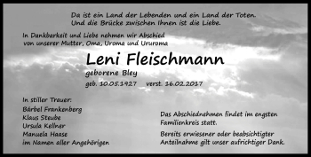 Traueranzeige von Leni Fleischmann von Südthüringer Presse