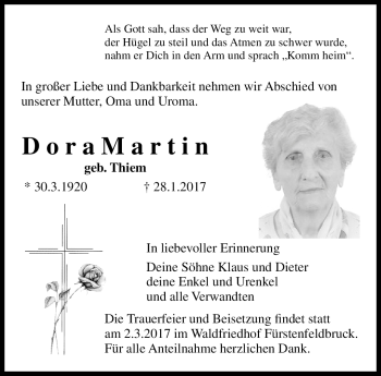 Traueranzeige von Dora Martin von Neue Presse Coburg