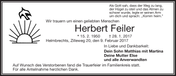Traueranzeige von Herbert Feiler von Frankenpost