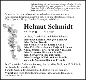Traueranzeige von Helmut Schmidt von Südthüringer Presse