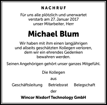 Traueranzeige von Michael Blum von Südthüringer Presse