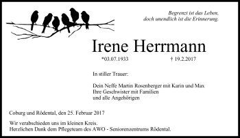 Traueranzeige von Irene Herrmann von Neue Presse Coburg