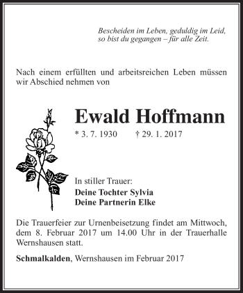 Traueranzeige von Ewald Hoffmann von Südthüringer Presse