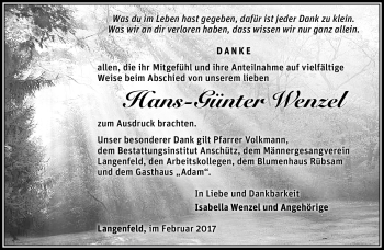 Traueranzeige von Hans-Günter Wenzel von Südthüringer Presse