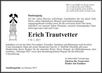 Traueranzeige von Erich Trautvetter von Südthüringer Presse