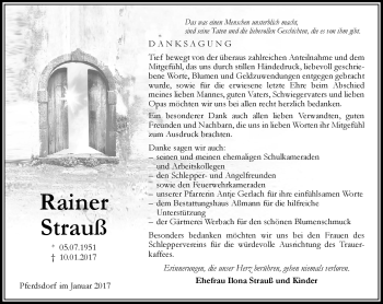 Traueranzeige von Rainer Strauß von Südthüringer Presse