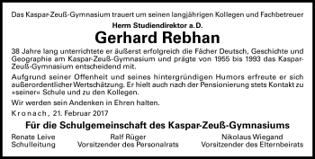 Traueranzeige von Grehard Rebhan von Neue Presse Coburg