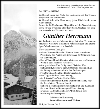Traueranzeige von Günther Herrmann von Südthüringer Presse