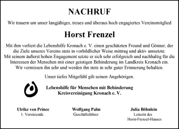 Traueranzeige von Horst Frenzel von Neue Presse Coburg