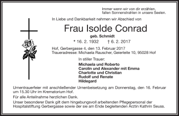 Traueranzeige von Isolde Conrad von Frankenpost