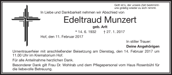 Traueranzeige von Edeltraud Kunzert von Frankenpost