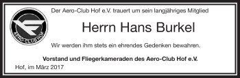 Traueranzeige von Hans Burkel von Frankenpost