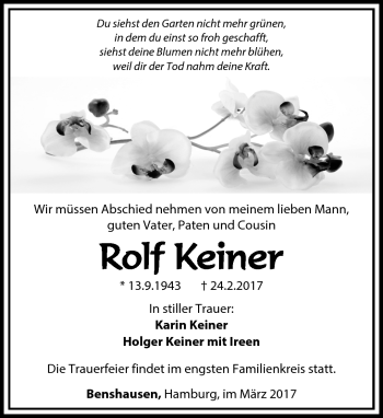 Traueranzeige von Rolf Keiner von Südthüringer Presse