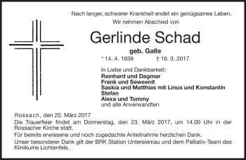 Traueranzeige von Gerlinde Schad von Neue Presse Coburg