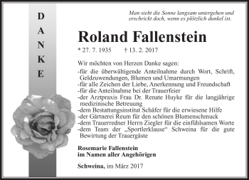 Traueranzeige von Roland Fallenstein von Südthüringer Presse
